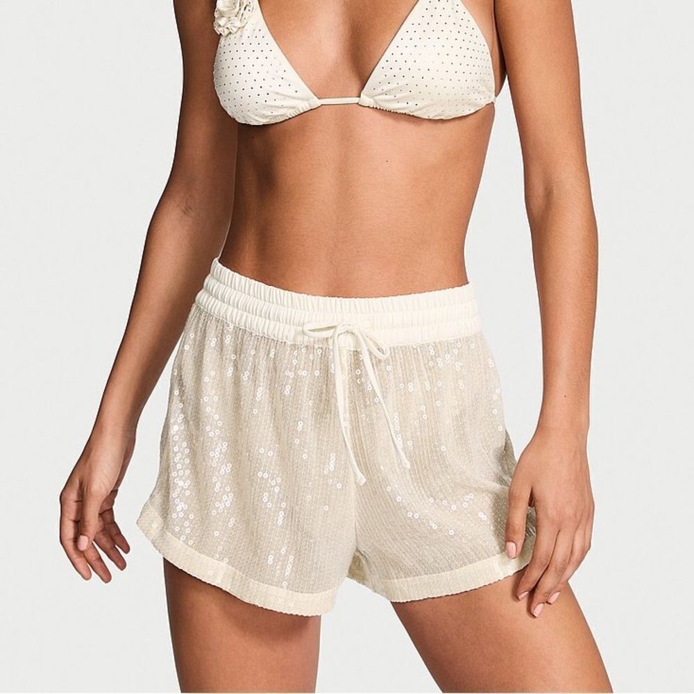 Victoria's Secret Swim Women's Cover-Up Shorts - Sequin Mesh Size Large - Picture 2 of 3